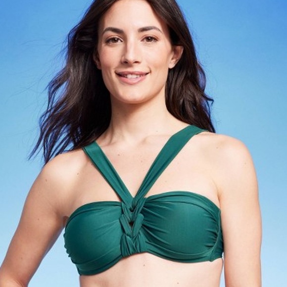 Shade & Shore Twist Center Front Bandeau Green Bikini Top - Picture 3 of 6